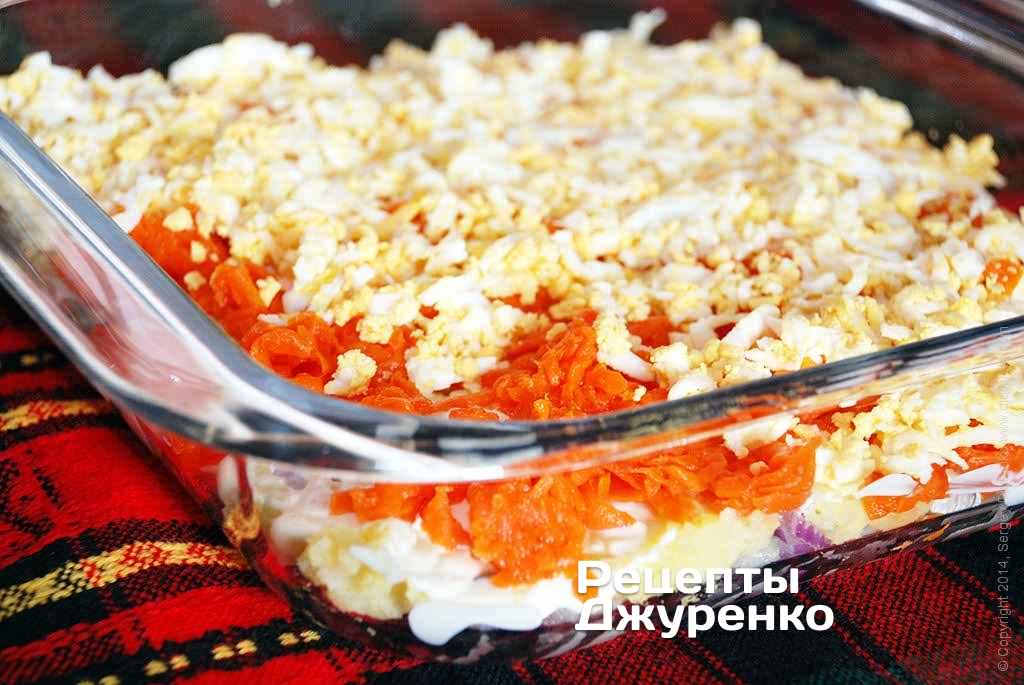 Шари: оселедець, цибуля, картопля, морква, яйця.