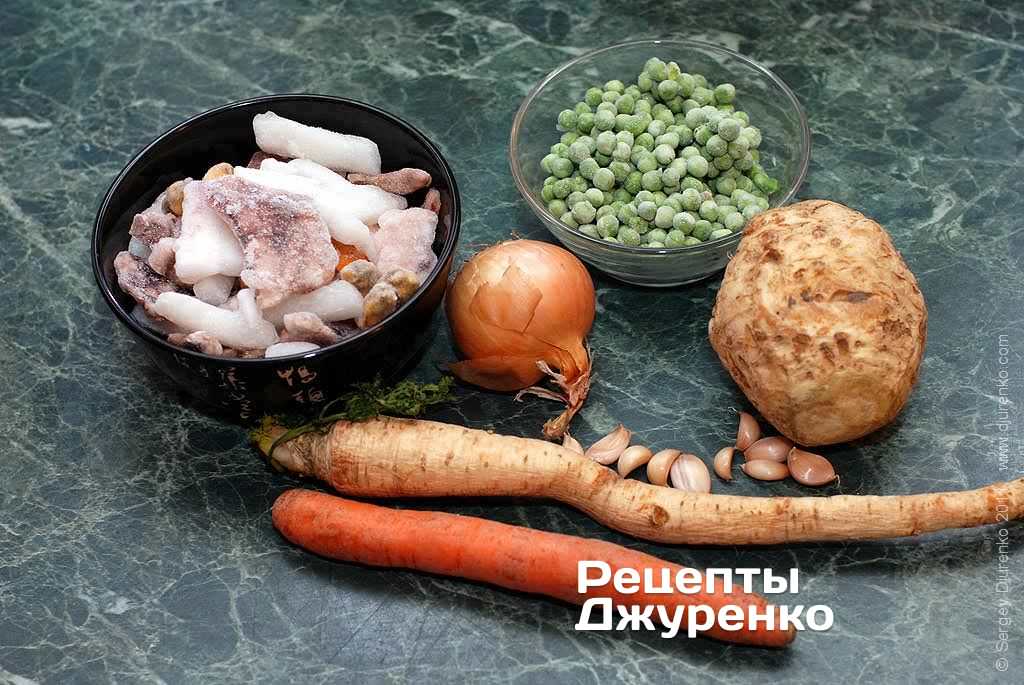 Морепродукти і овочі.