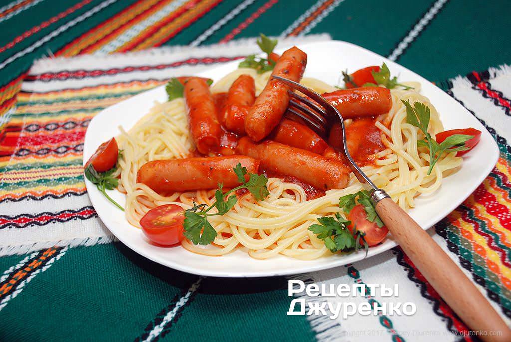 Фото рецепта: Спагетти с сосисками