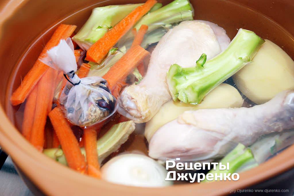 Куриный бульон с овощами.