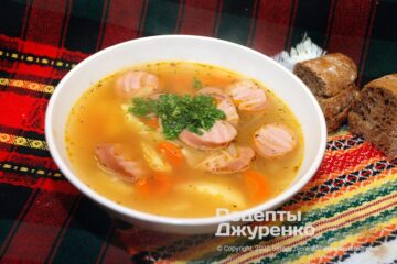 Фото рецепта суп с сосисками