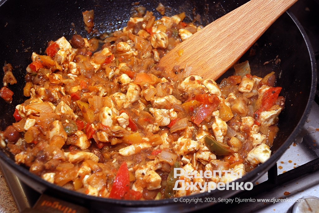 Pour in some sauce and simmer until thickened.