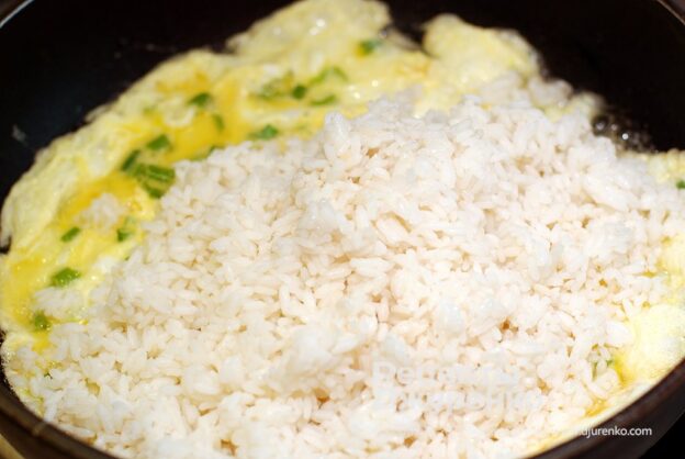 Adding the rice right away.
